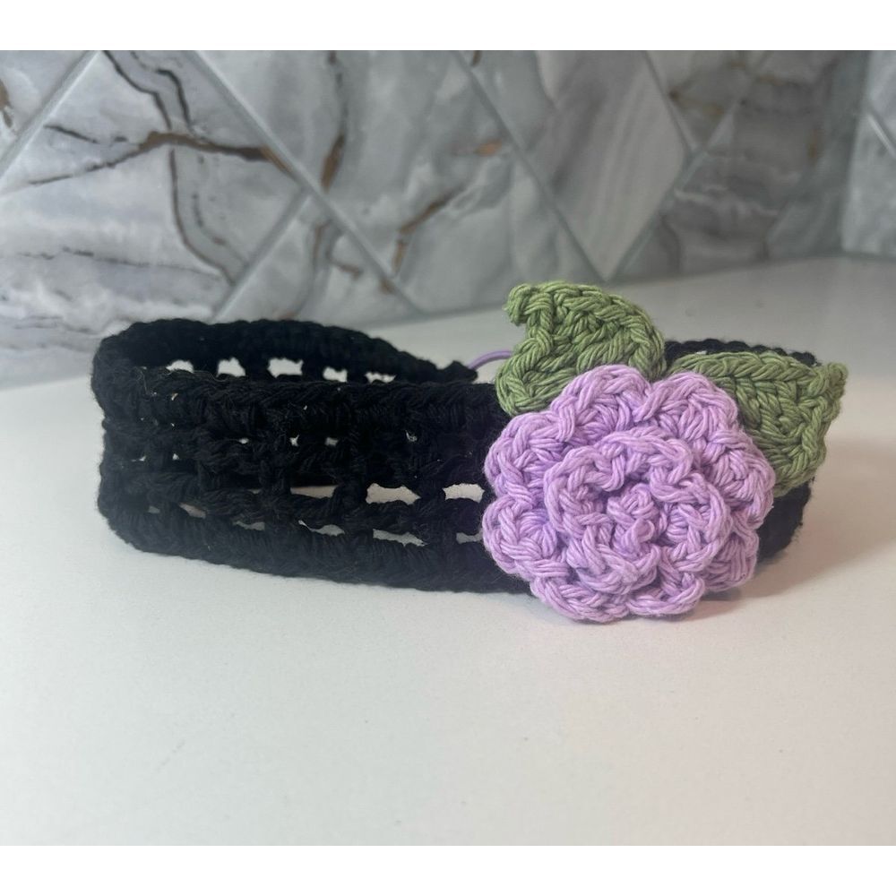 Handmade Baby Headband Purple‎ Flower Button Closure